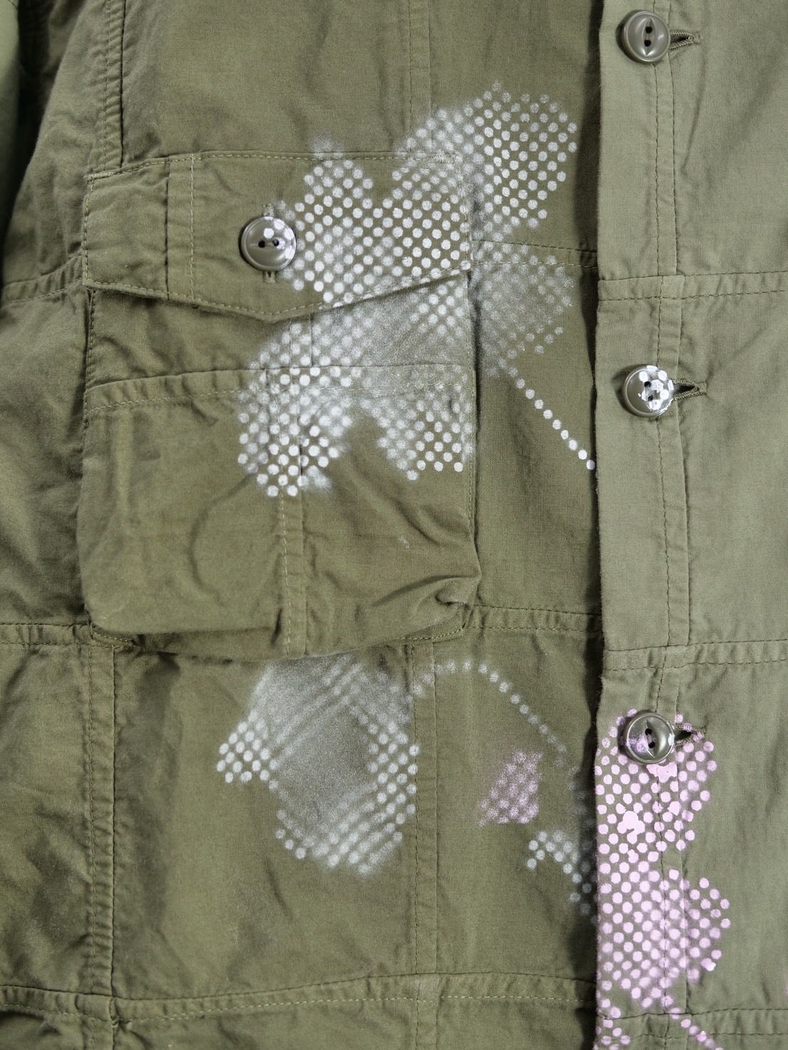 【世界で一枚だけ】 Artミリタリーシャツ / パッチワークシャツ / ユーティリティーシャツ /  KHAKI / カーキ