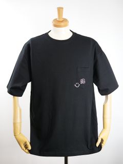 【3D刺繍】LANDER BLUE オリジナル / BLACK / ブラック / ニコちゃん刺繍 / ビックシルエット / 1ポケTシャツ
