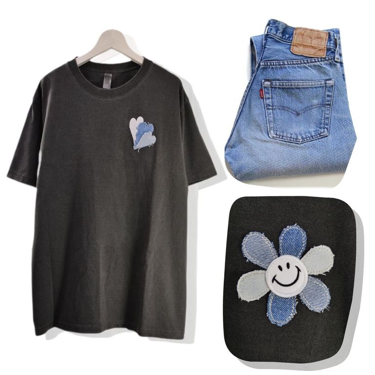 【リメイクTシャツ】古着のLevi’sデニムを解体しワッペンに。