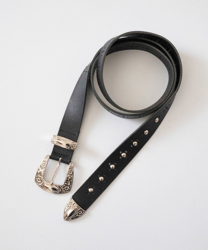 【ファッションのアクセントに】イタリアンレザーベルト / スタッズベルト / BLACK / ブラック / 日本製 / MADE IN JAPAN
