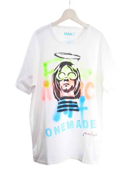 【アート作家が手がけるTシャツ】ONEMADE / 当店別注モデル / スプレーArt Tシャツ / 1点物 / 白色 / WHITE