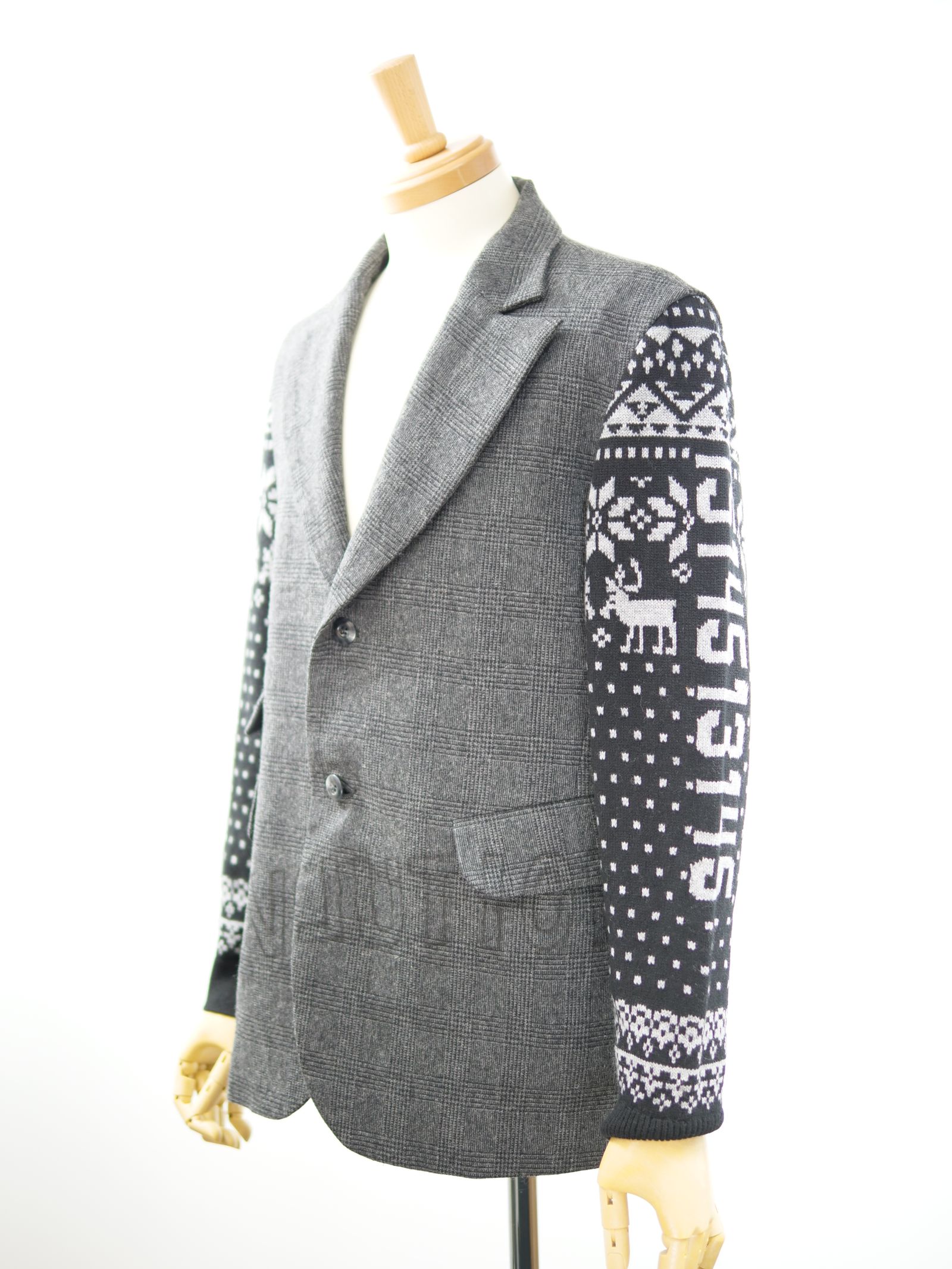 ONE-828  KINIT SLEEVES JACKET / ユニセックス  / ニット切り替えテーラード / ハンドメイド / ウール / カシミア