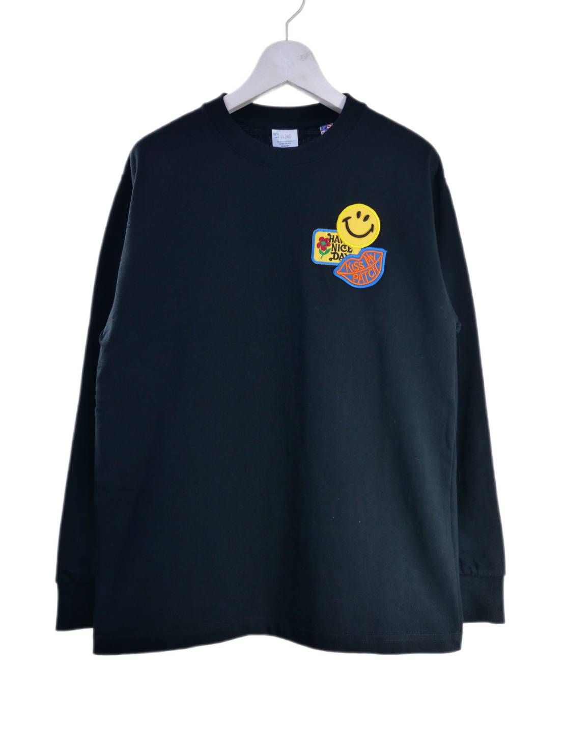 「リメイクTシャツ」 ロンTリメイク / ニコちゃんワッペン / BLACK / ユニセックス / usaコットン tシャツ