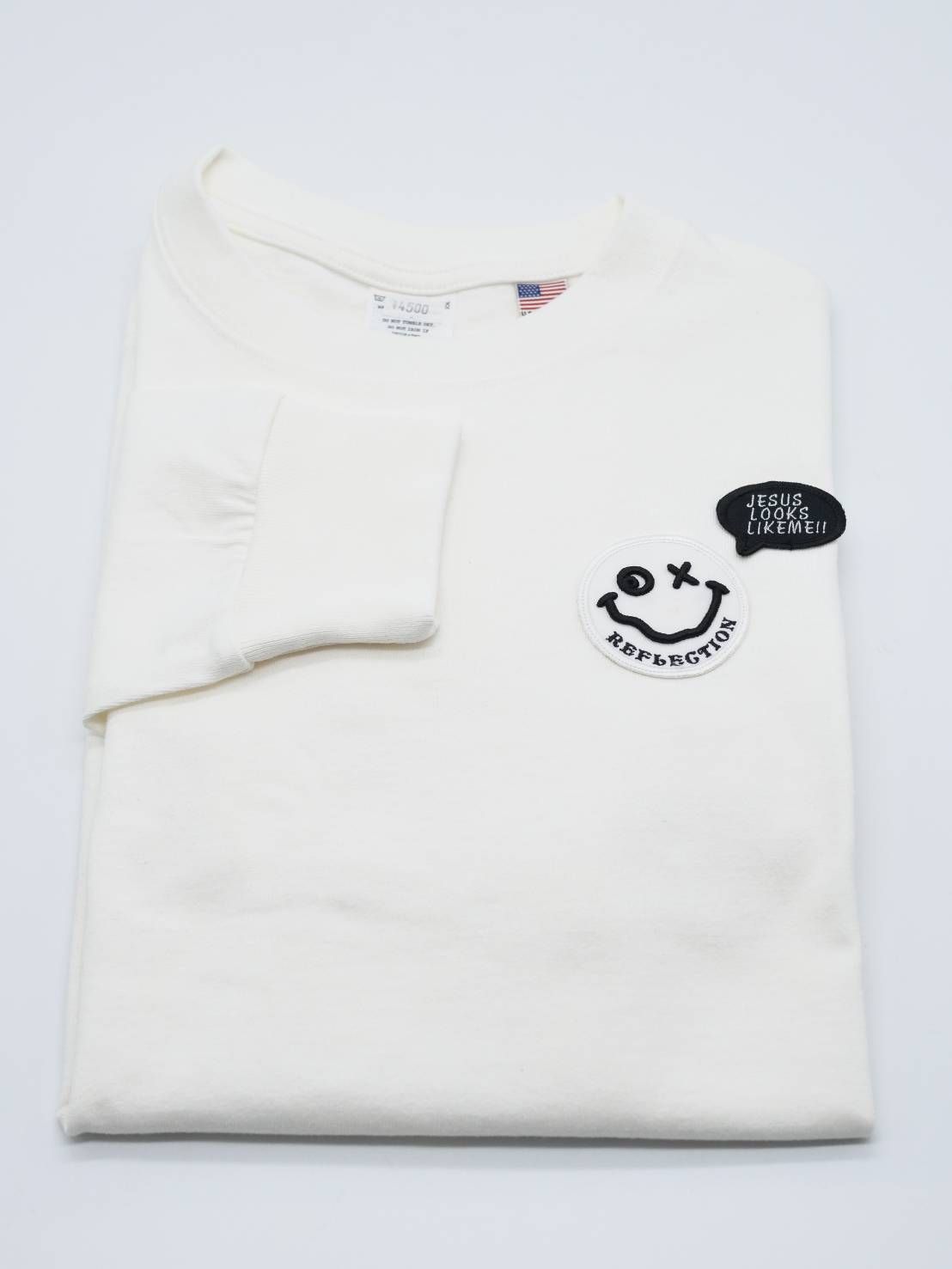 「リメイクTシャツ」 ロンTリメイク / ニコちゃんワッペン / WHITE / ユニセックス / usaコットン tシャツ