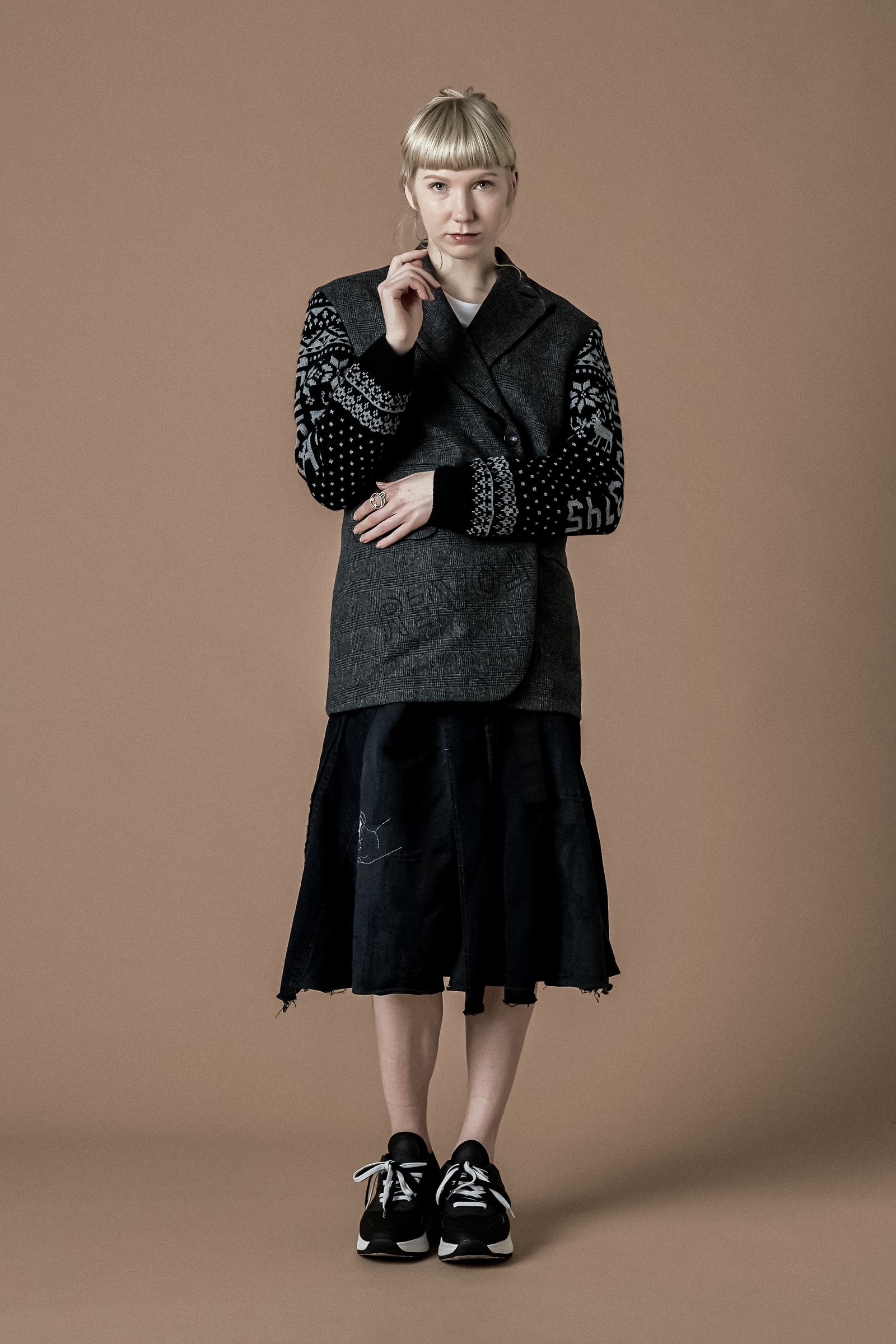 ONE-828  KINIT SLEEVES JACKET / ユニセックス  / ニット切り替えテーラード / ハンドメイド / ウール / カシミア