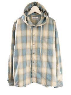 【大人のための上質チェックシャツ】 フード付きチェックシャツ  / オンブレチェック柄 / 薄手 / ユニセックス / コンチョボタン