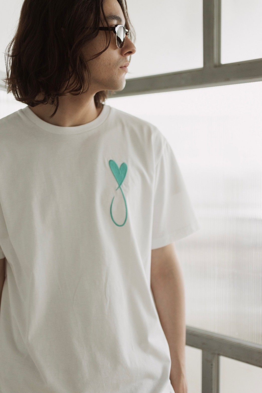 【LEON掲載】 ハートデザイン/ 刺繍Tシャツ/ WHITE / 半袖Tシャツ