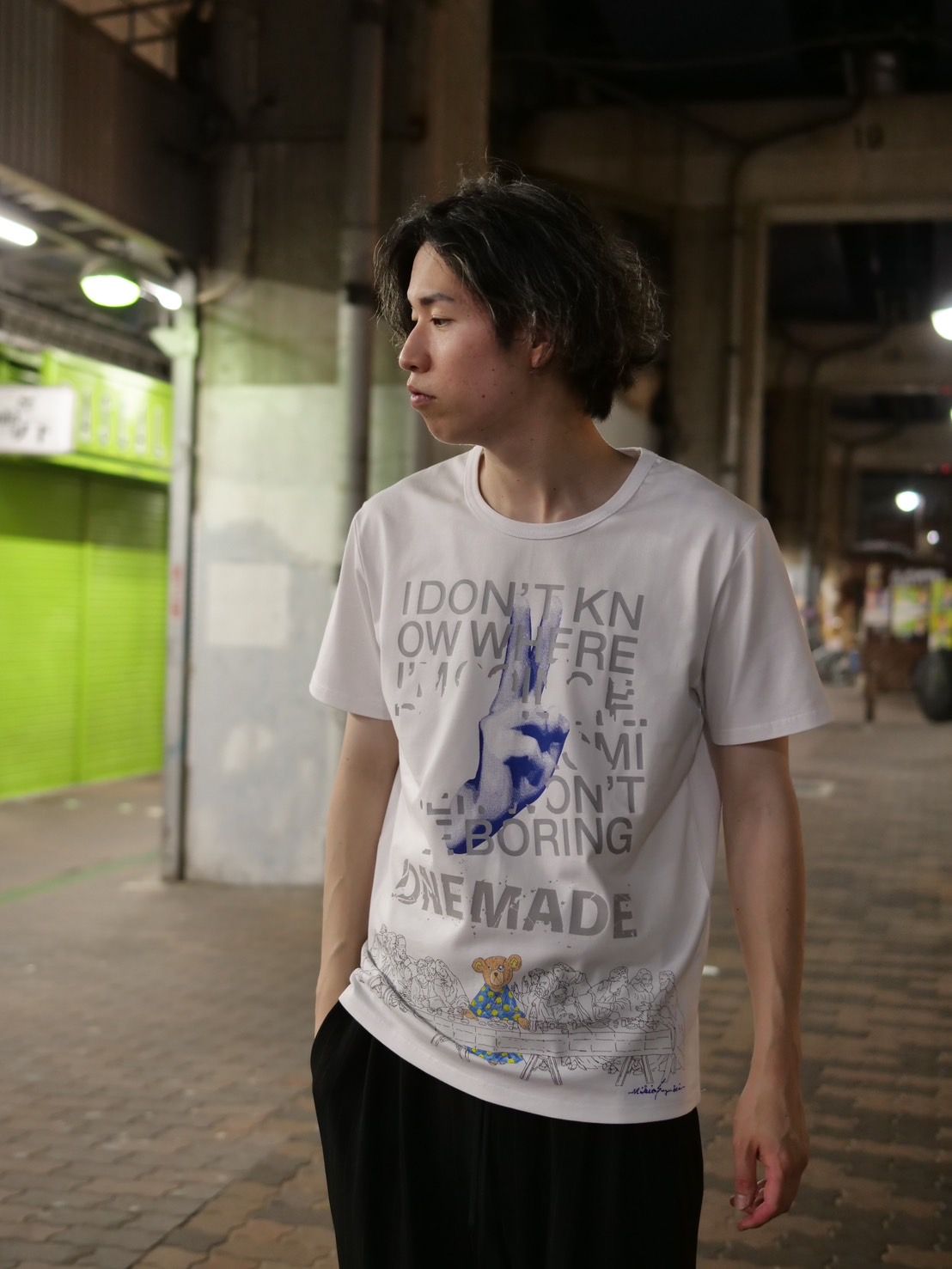 【アート作家が手がけるTシャツ】ONEMADE / LANDERBLUE別注モデル / Art Tシャツ / 1点物 / 白色 / WHITE