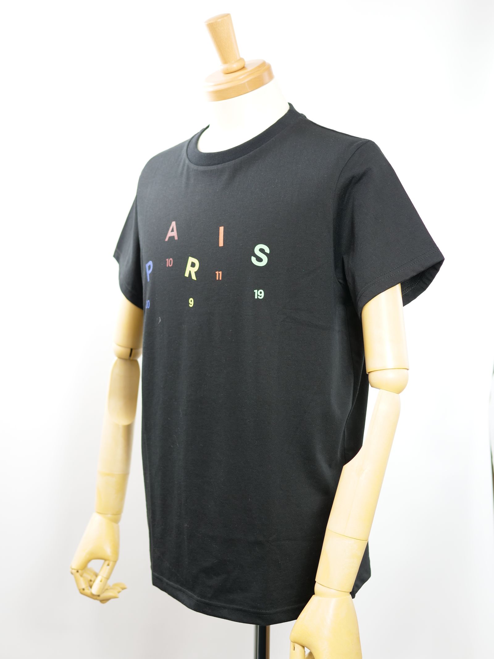 T SHIRT-PARIS COLORS- BLACK  /メゾン パリ フランス /  トリコロール / ストレッチコットン