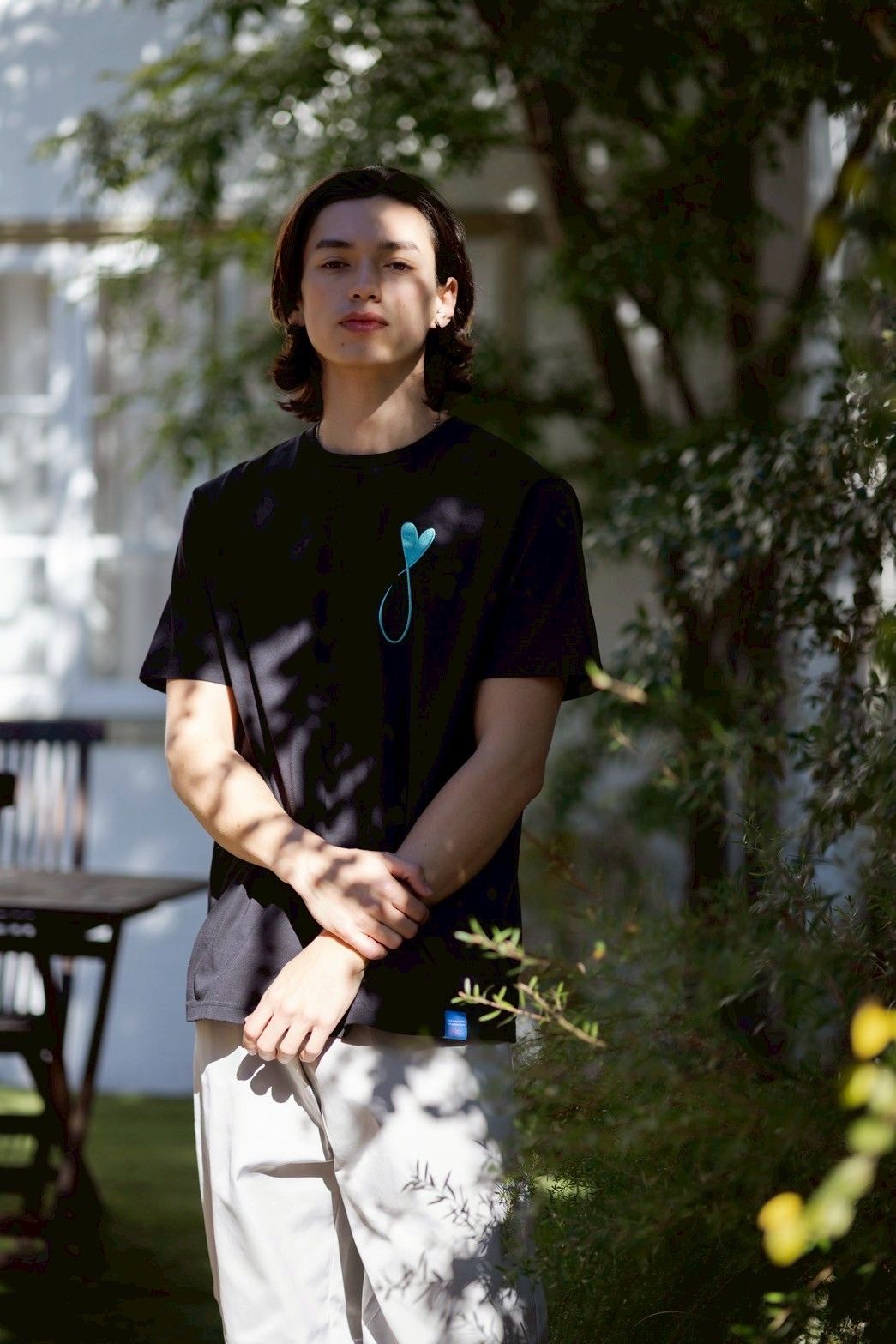【LEON掲載】 ハートデザイン/ 刺繍Tシャツ/ BLACK / 半袖Tシャツ