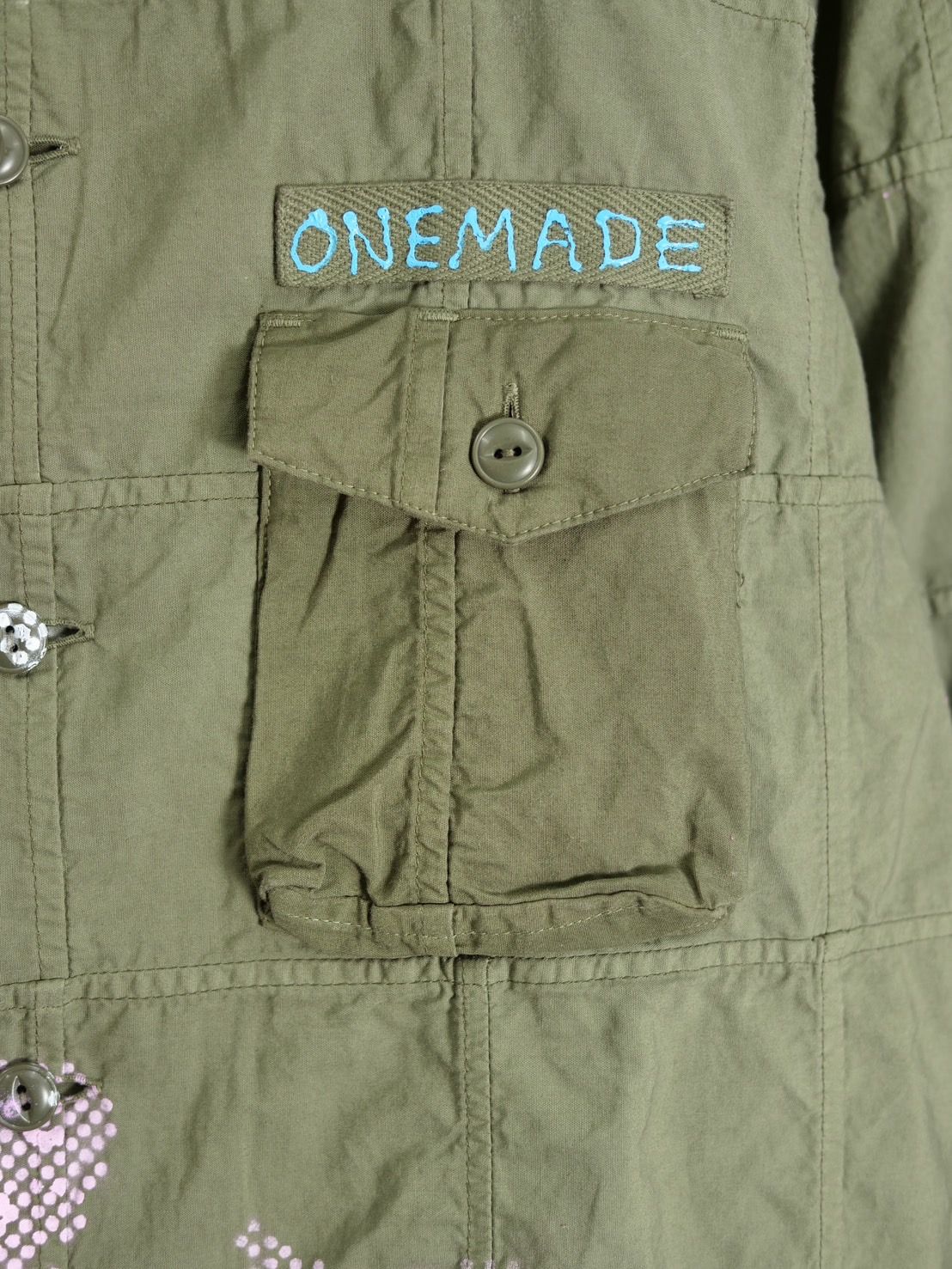 【世界で一枚だけ】 Artミリタリーシャツ / パッチワークシャツ / ユーティリティーシャツ /  KHAKI / カーキ