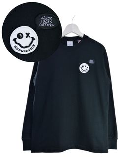 「リメイクTシャツ」 ロンTリメイク / ニコちゃんワッペン / BLACK / ユニセックス / usaコットン tシャツ