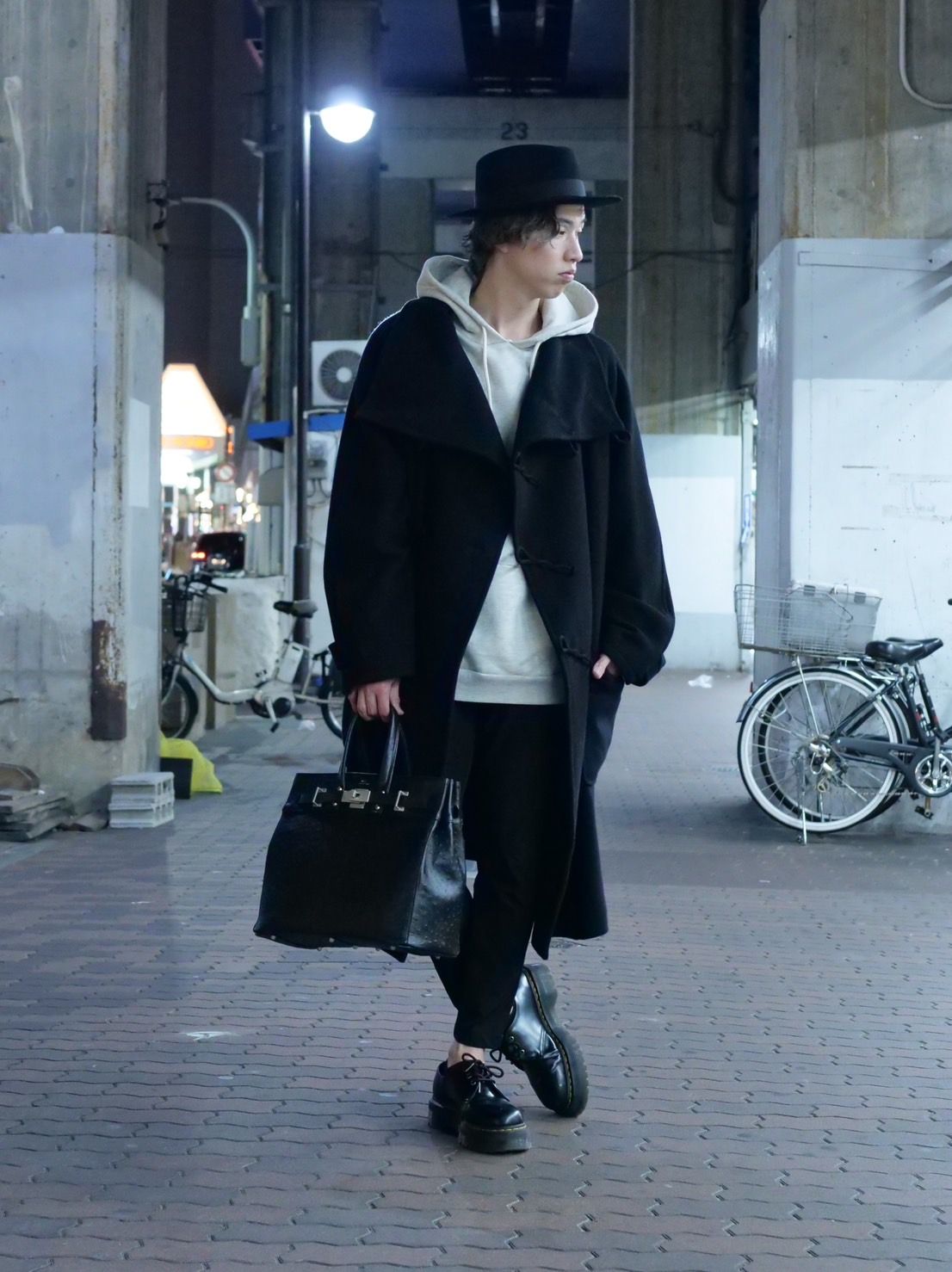 【WOOL混紡コート】ハイネックダッフルコート / メルトン生地 / オーバーサイズコート / BLACK