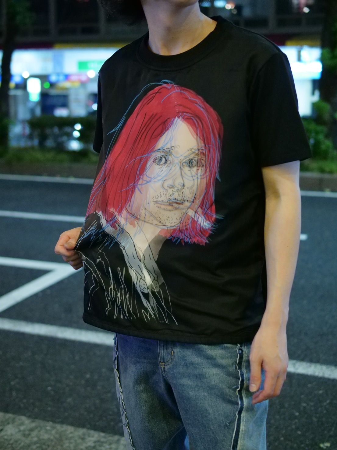 【3DアートTシャツ】 KURT COBAIN / カートコバーンモチーフ  / アートブランド / Art Tシャツ / BLACK / グランジTシャツ / トロンプルイユファッション / ユニセックス