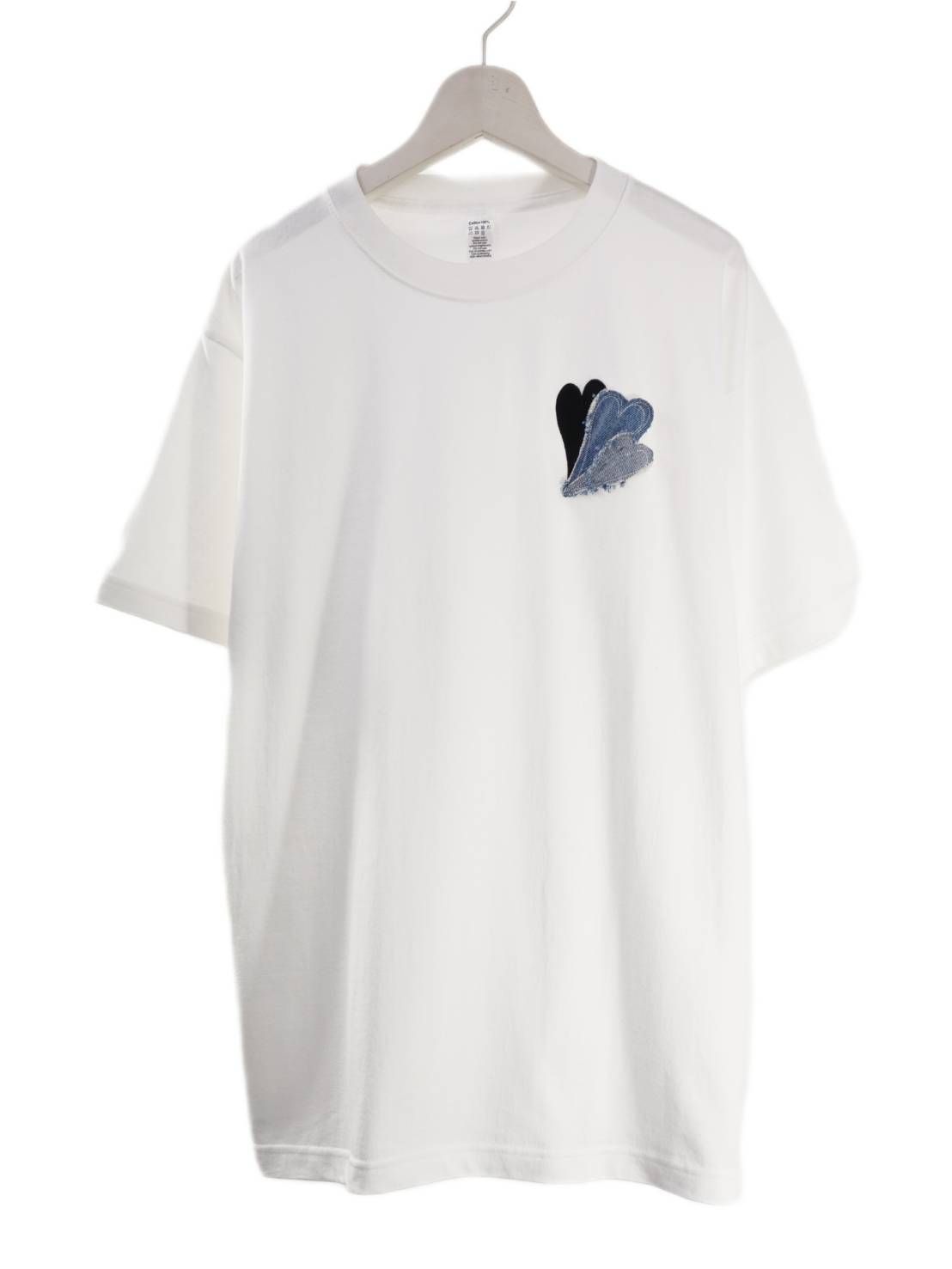 【ハートデザイン】 刺繍Tシャツ / 6.6オンス / White / ヘヴィウエイト / シンプルTシャツ / 1ポイントデザイン