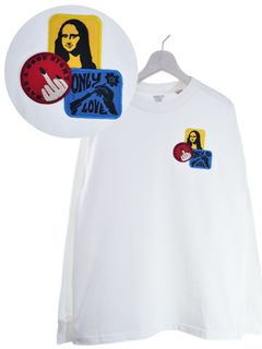 「リメイクTシャツ」 ロンTリメイク / モナリザモチーフワッペン / WHITE / ユニセックス / usaコットン tシャツ