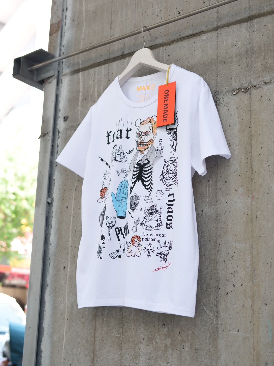 【アート作家が手がけるTシャツ】ONEMADE / LANDERBLUE別注モデル / Art Tシャツ / 1点物 / 白色 / WHITE