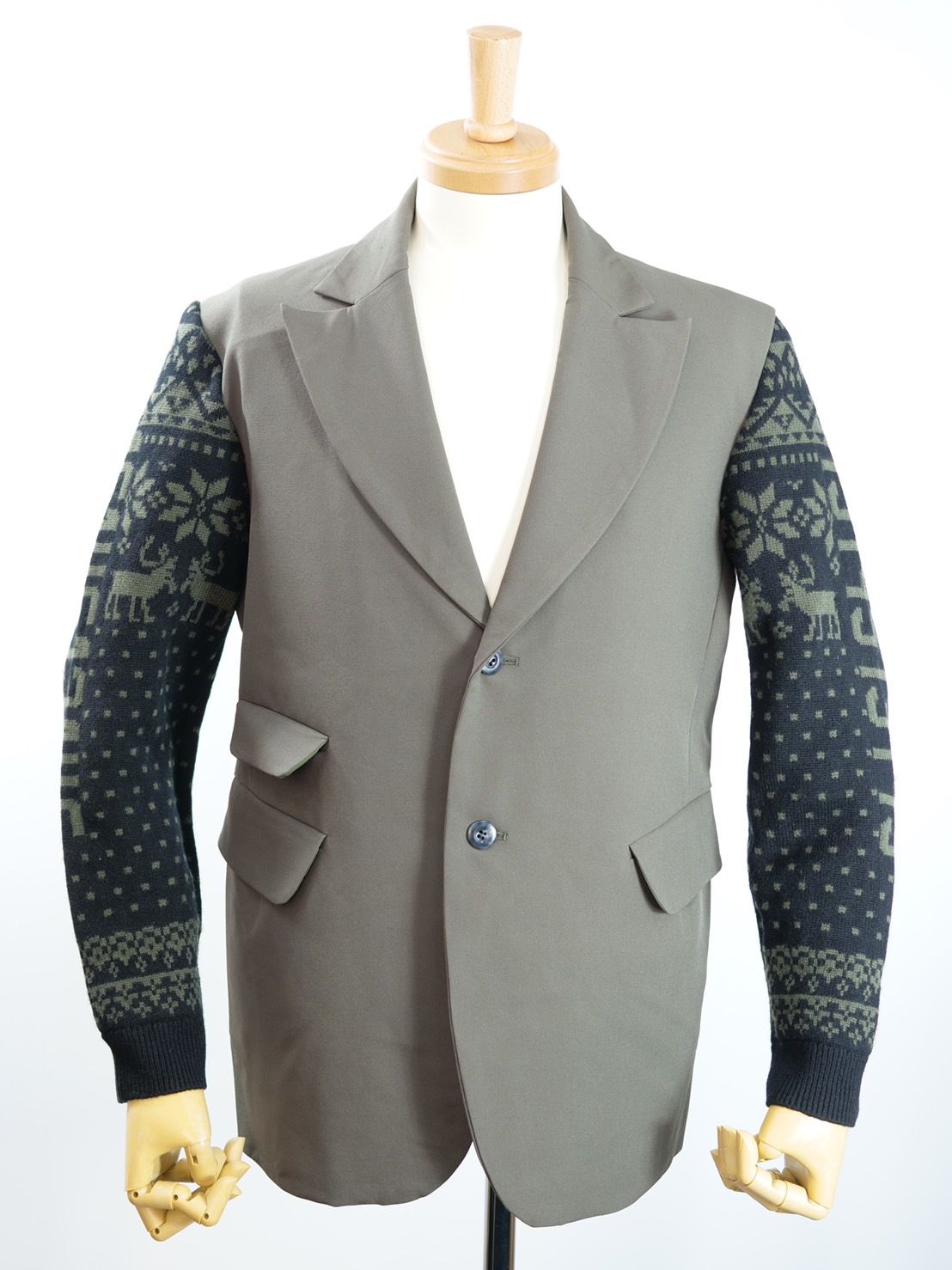 【現代作家が手掛けるアートなテーラード】 ONE-828  KINIT SLEEVES JACKET / ユニセックス  / ニット切り替えテーラード / ハンドメイド / ウール / カシミア
