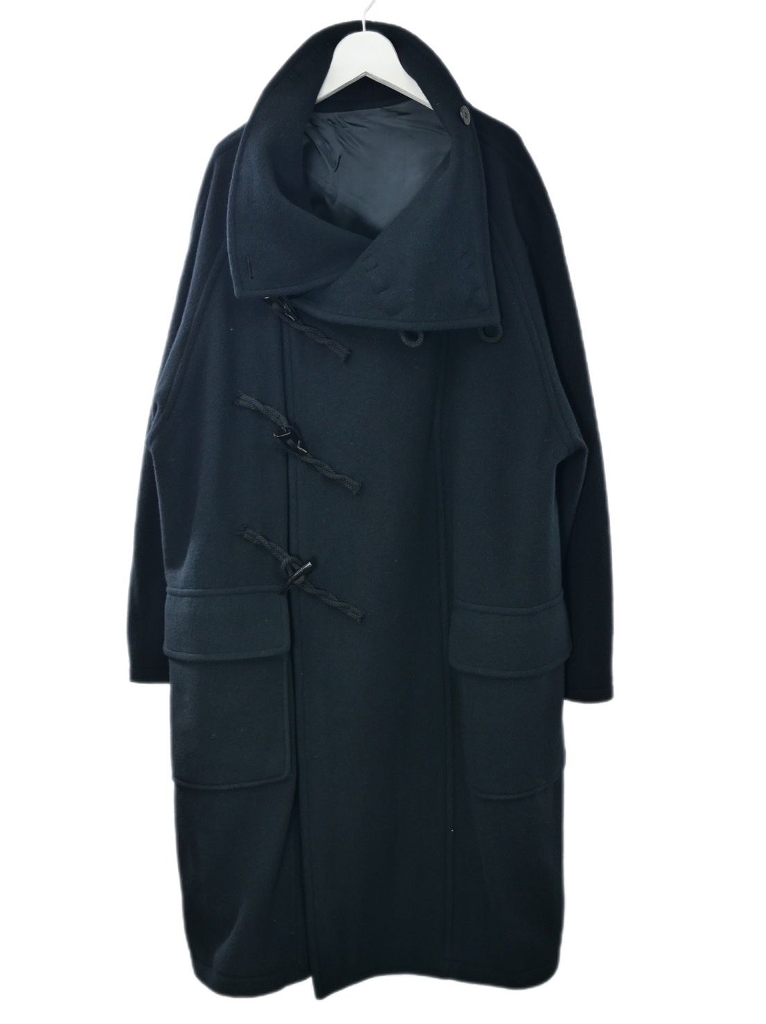【WOOL混紡コート】ハイネックダッフルコート / メルトン生地 / オーバーサイズコート / BLACK