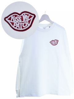 「リメイクTシャツ」 ロンTリメイク / KISS MY PATCHワッペン / WHITE / ユニセックス / usaコットン tシャツ
