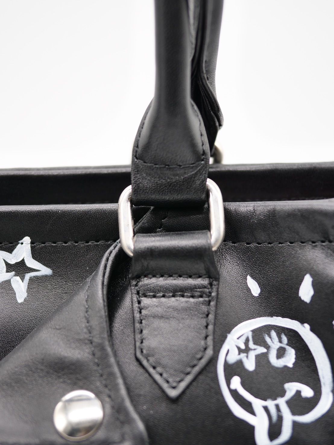 【本革ARTトートバック】 BLACK / 黒 / アートブランド / レザーライダーストートバック /  ハンドペイント / アートバック