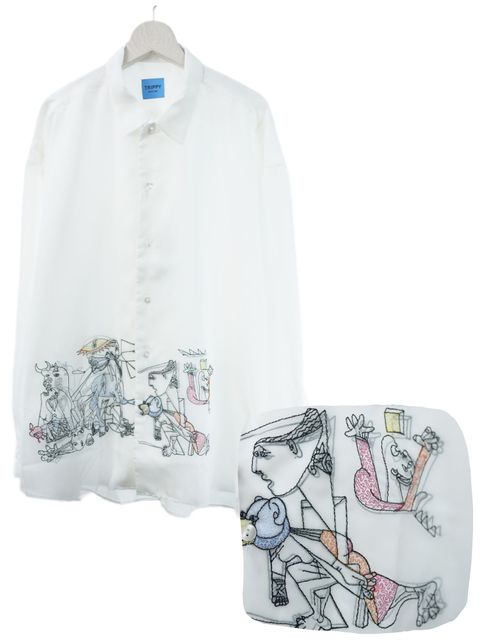 【3Dアートシャツ】 Shirt 刺繍3D PICASSO GUERNICA MX-1421/  WHITE/ アートファッション  / トロンプルイユファッション / ユニセックス