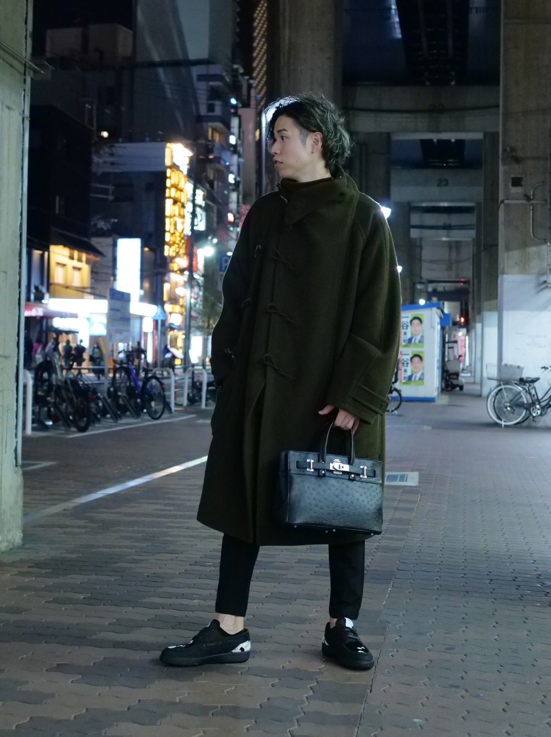 【WOOL混紡コート】ハイネックダッフルコート / メルトン生地 / オーバーサイズコート / BROWN KHAKI