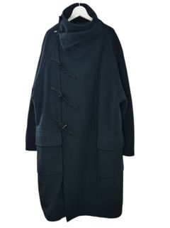 【WOOL混紡コート】ハイネックダッフルコート / メルトン生地 / オーバーサイズコート / BLACK