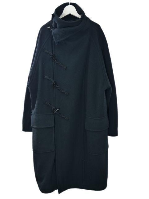 【WOOL混紡コート】ハイネックダッフルコート / メルトン生地 / オーバーサイズコート / BLACK