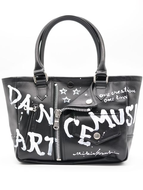 【本革ARTトートバック】 BLACK /黒/ アートブランド / レザーライダーストートバック /  ハンドペイント / アートバック