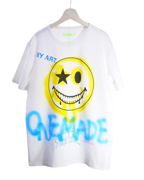 【アート作家が手がけるTシャツ】ONEMADE / 当店別注モデル / スプレーArt Tシャツ / 1点物 / 白色 / WHITE