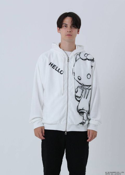 【HELLO KITTY デザイン】TR-103 / アートパーカー / ハローキティ / WHITE / ユニセックス / ZIPおアーカー