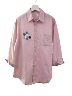 【日本製】ヴィンテージデニムワッペン 7分袖リネンコットンシャツ｜古着 Levi's デニム使用