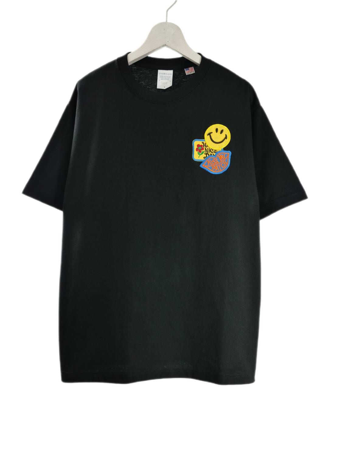 「リメイクTシャツ」 ニコちゃんTシャツ /ワッペン / BLACK / ユニセックス / usaコットン tシャツ