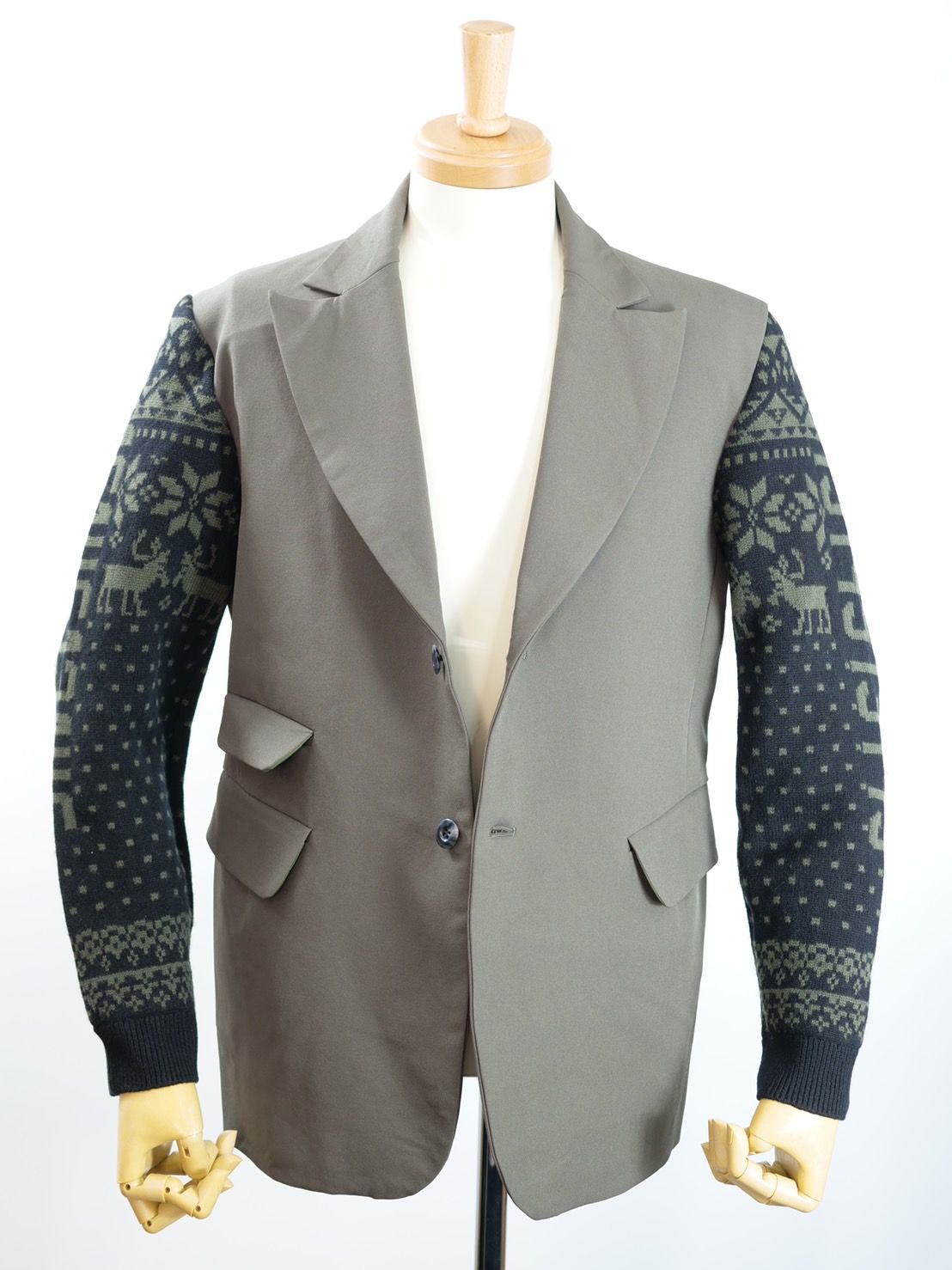 【現代作家が手掛けるアートなテーラード】 ONE-828  KINIT SLEEVES JACKET / ユニセックス  / ニット切り替えテーラード / ハンドメイド / ウール / カシミア