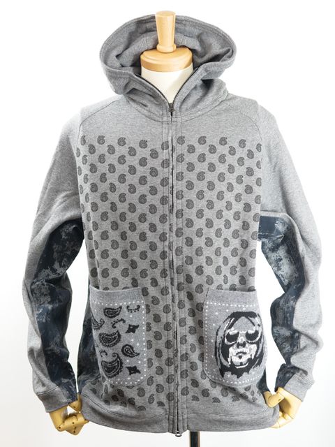 【デニムジャケットを組み合わせた作品】ONE-1033 COMBI PARKA / ジップパーカー / Wジップ / グレー