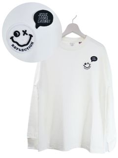 「リメイクTシャツ」 ロンTリメイク / ニコちゃんワッペン / WHITE / ユニセックス / usaコットン tシャツ