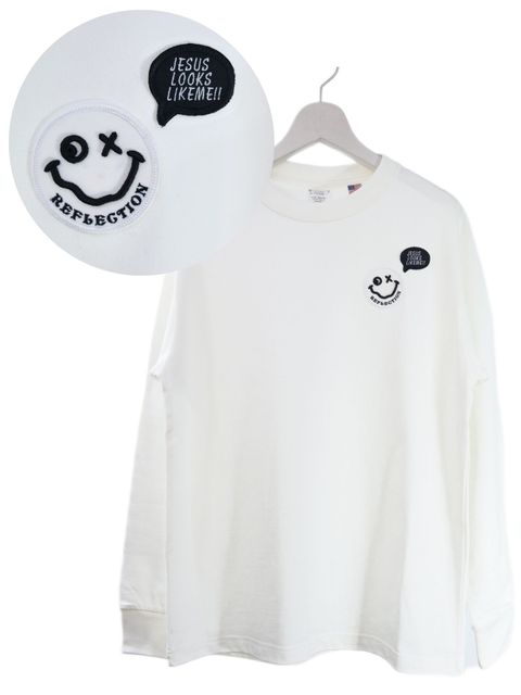 「リメイクTシャツ」 ロンTリメイク / ニコちゃんワッペン / WHITE / ユニセックス / usaコットン tシャツ