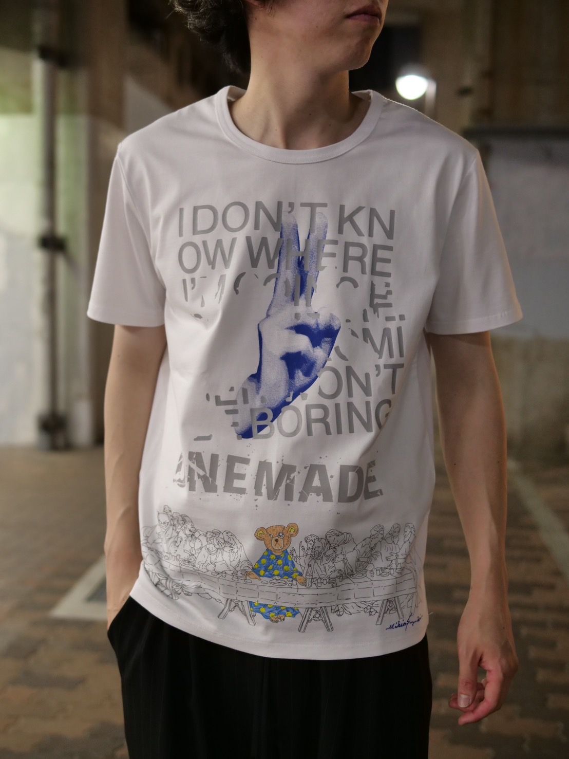 【アート作家が手がけるTシャツ】ONEMADE / LANDERBLUE別注モデル / Art Tシャツ / 1点物 / 白色 / WHITE