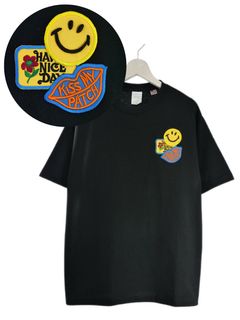 「リメイクTシャツ」 ニコちゃんTシャツ /ワッペン / BLACK / ユニセックス / usaコットン tシャツ