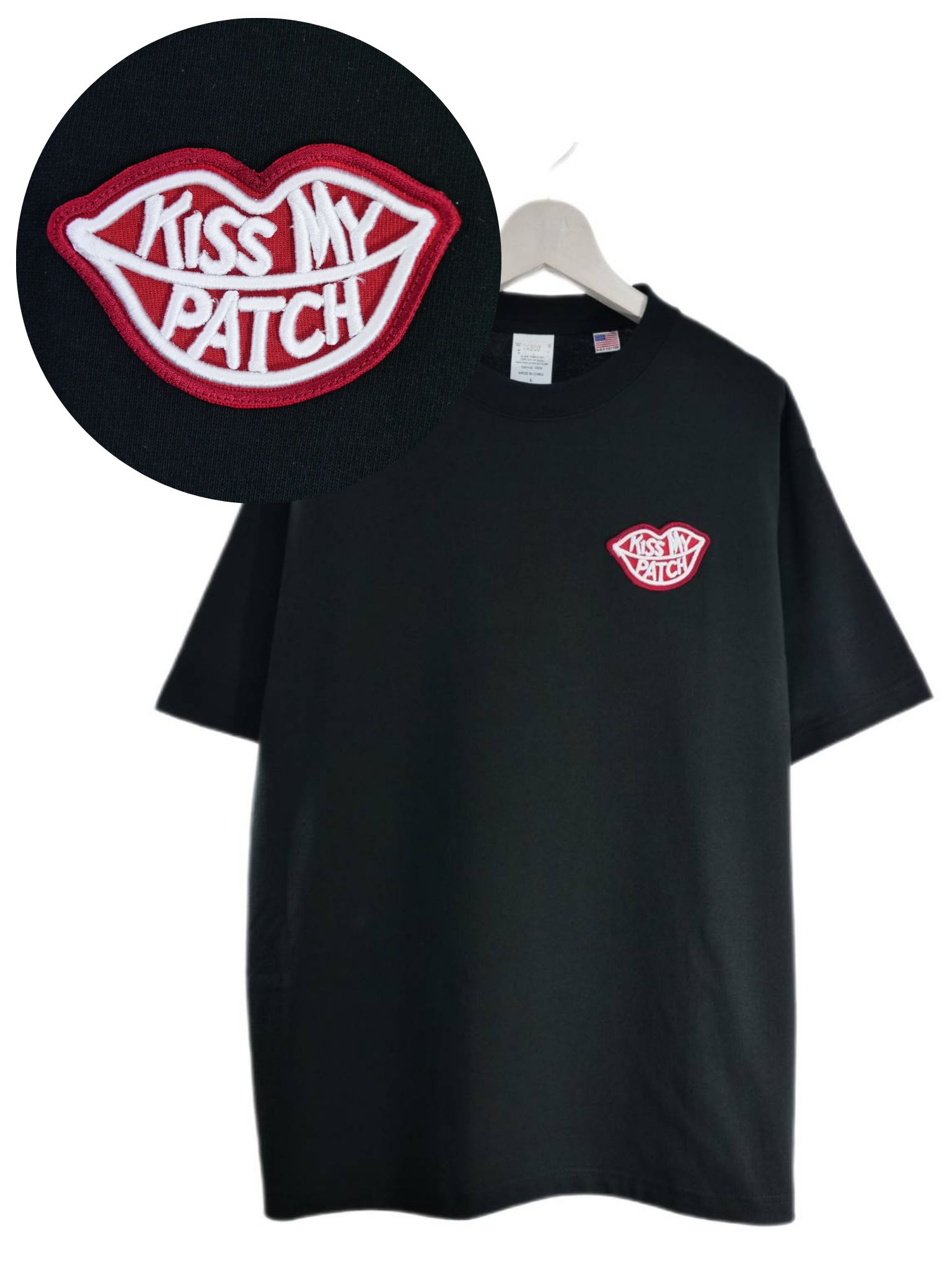 「リメイクTシャツ」 キスマークTシャツ /ワッペン / KISSMY PATCH / BLACK  / ユニセックス / usaコットン tシャツ