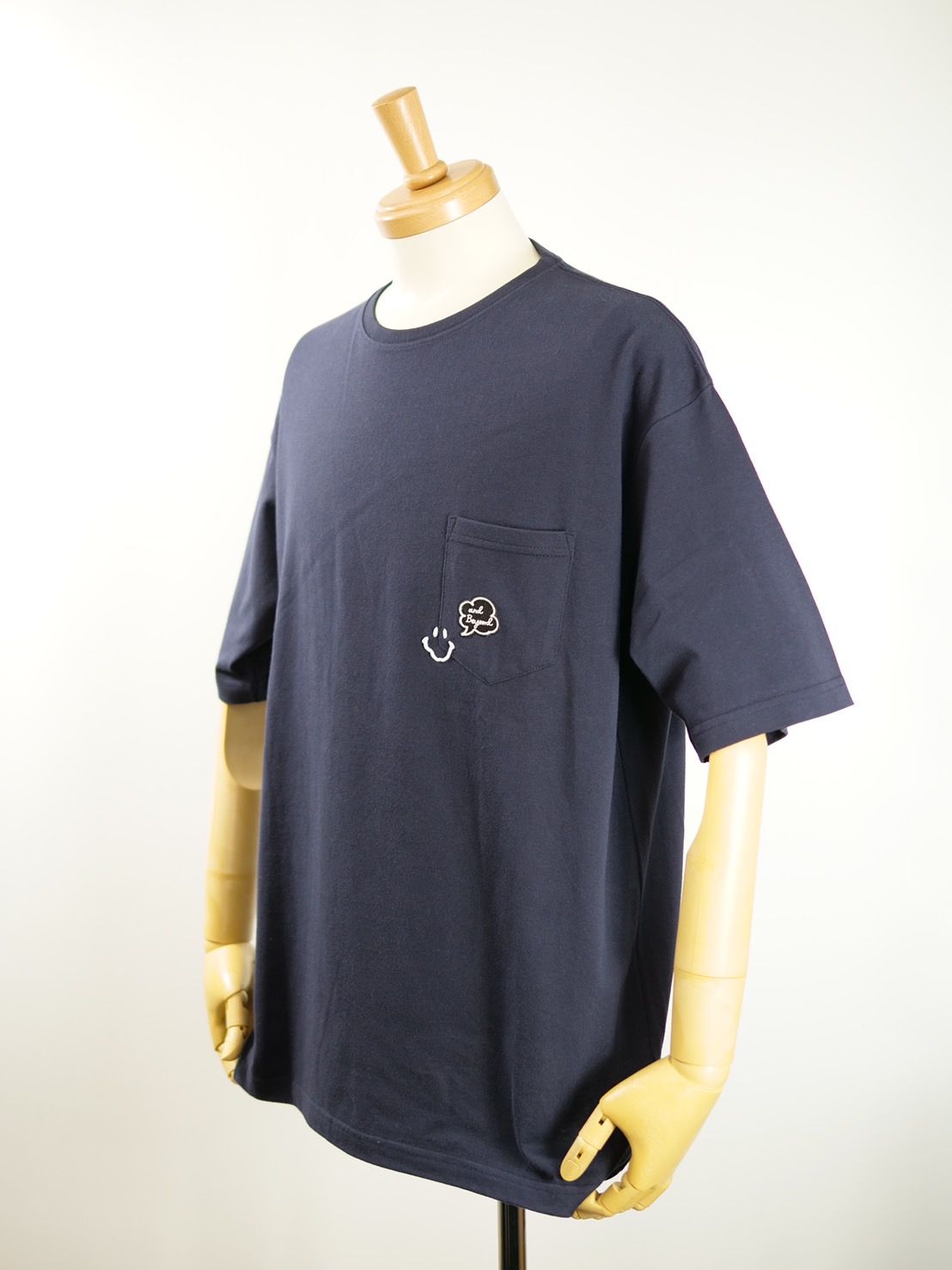 【3D刺繍】LANDER BLUE オリジナル / NAVY / ネイビー / ニコちゃん刺繍 / ビックシルエット / 1ポケTシャツ