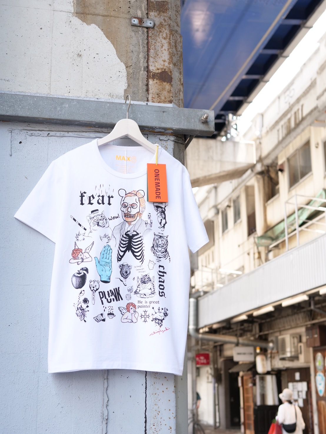 【アート作家が手がけるTシャツ】ONEMADE / LANDERBLUE別注モデル / Art Tシャツ / 1点物 / 白色 / WHITE