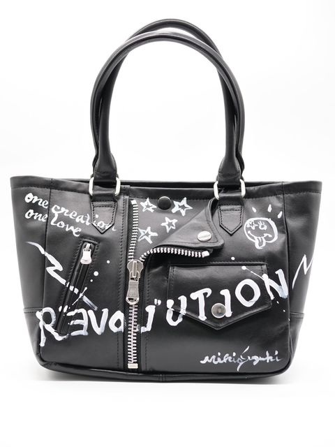 【本革ARTトートバック】 BLACK / 黒 / アートブランド / レザーライダーストートバック /  ハンドペイント / アートバック