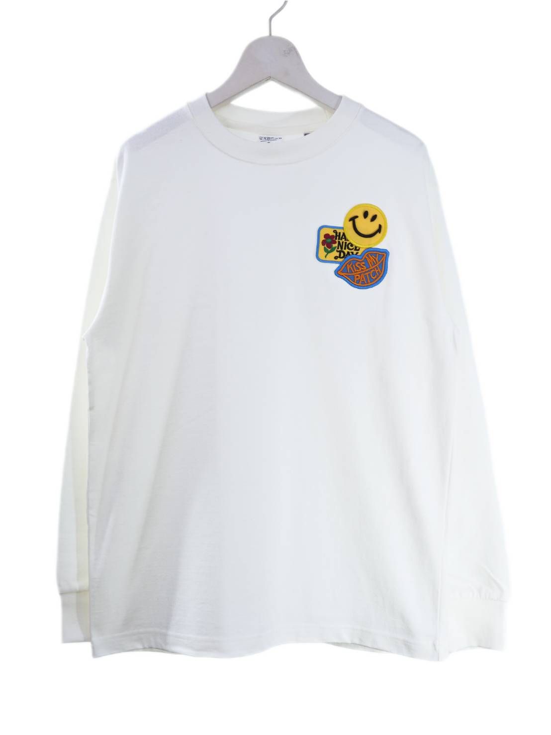 「リメイクTシャツ」 ロンTリメイク / ニコちゃんワッペン / WHITE / ユニセックス / usaコットン tシャツ
