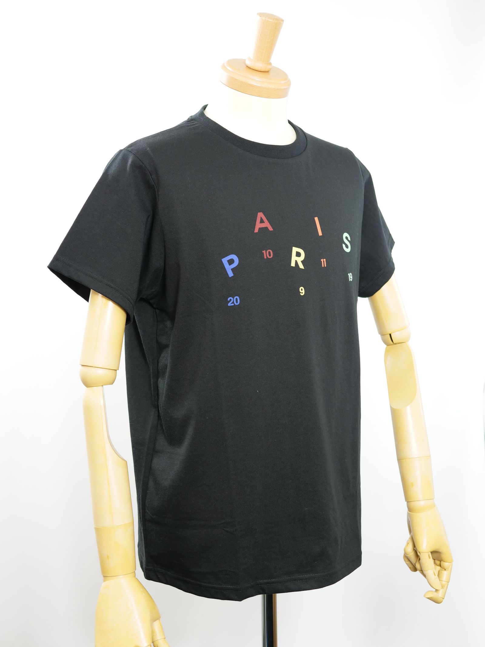 T SHIRT-PARIS COLORS- BLACK  /メゾン パリ フランス /  トリコロール / ストレッチコットン