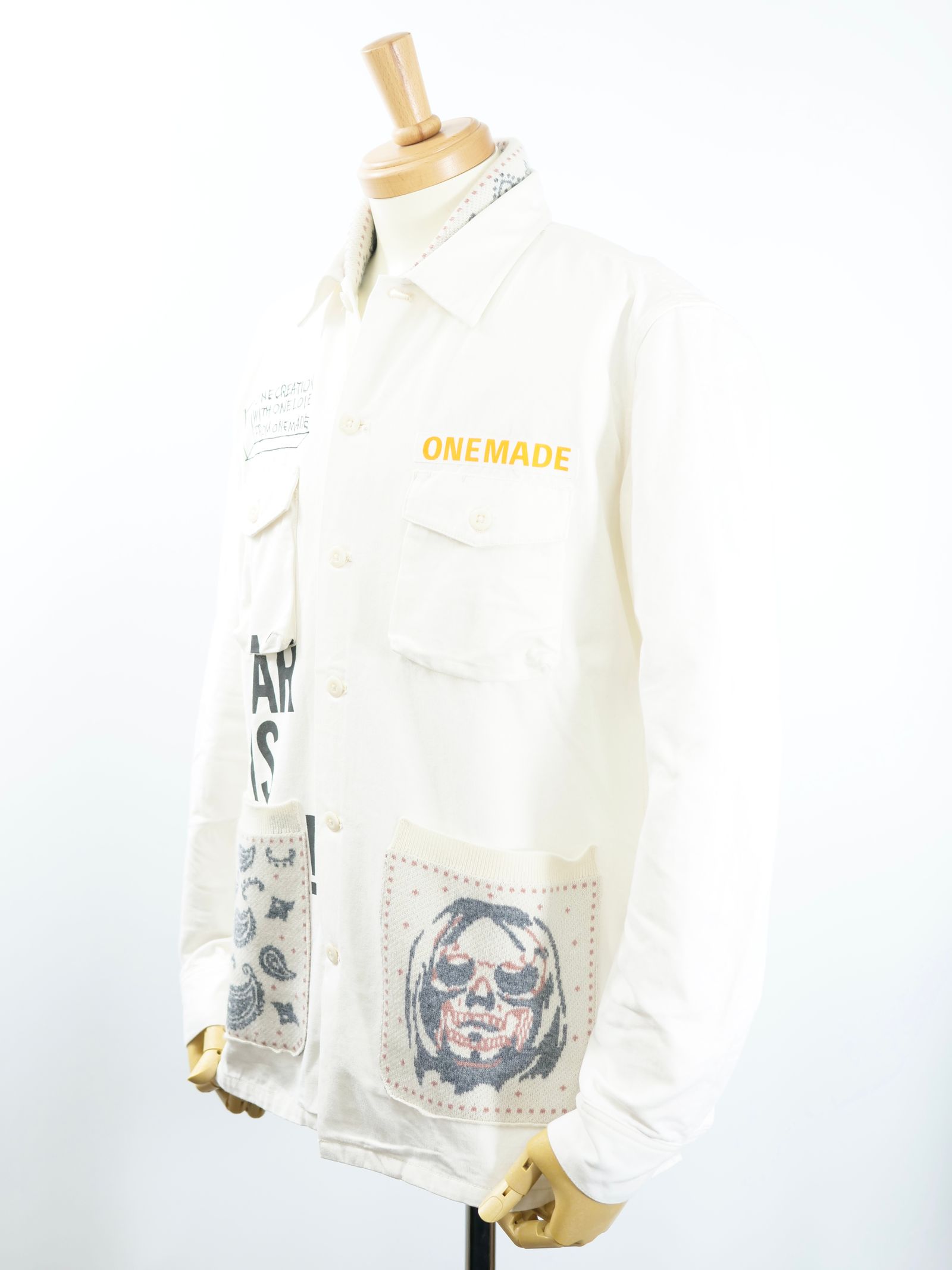 【今期トレンドの大人ミリタリー】ONE-997 / MILITARY SHIRT / ミリタリーシャツ / カシミアニットドッキング / ハンドメイド