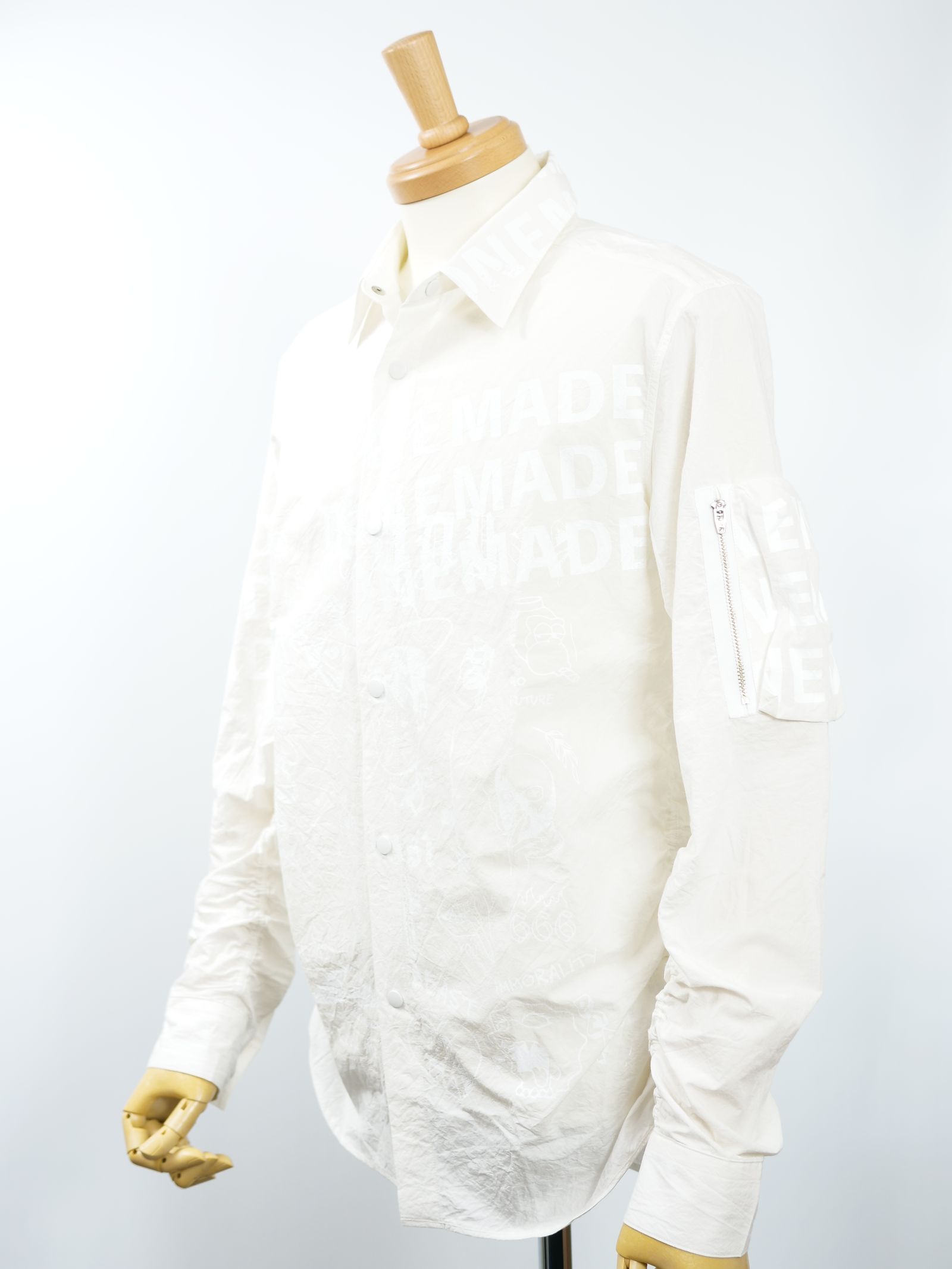 ONE-743 MILITARY SHIRTS / ホワイト / 麻混シャツ / ハンドメイドブランド/ 日本製
