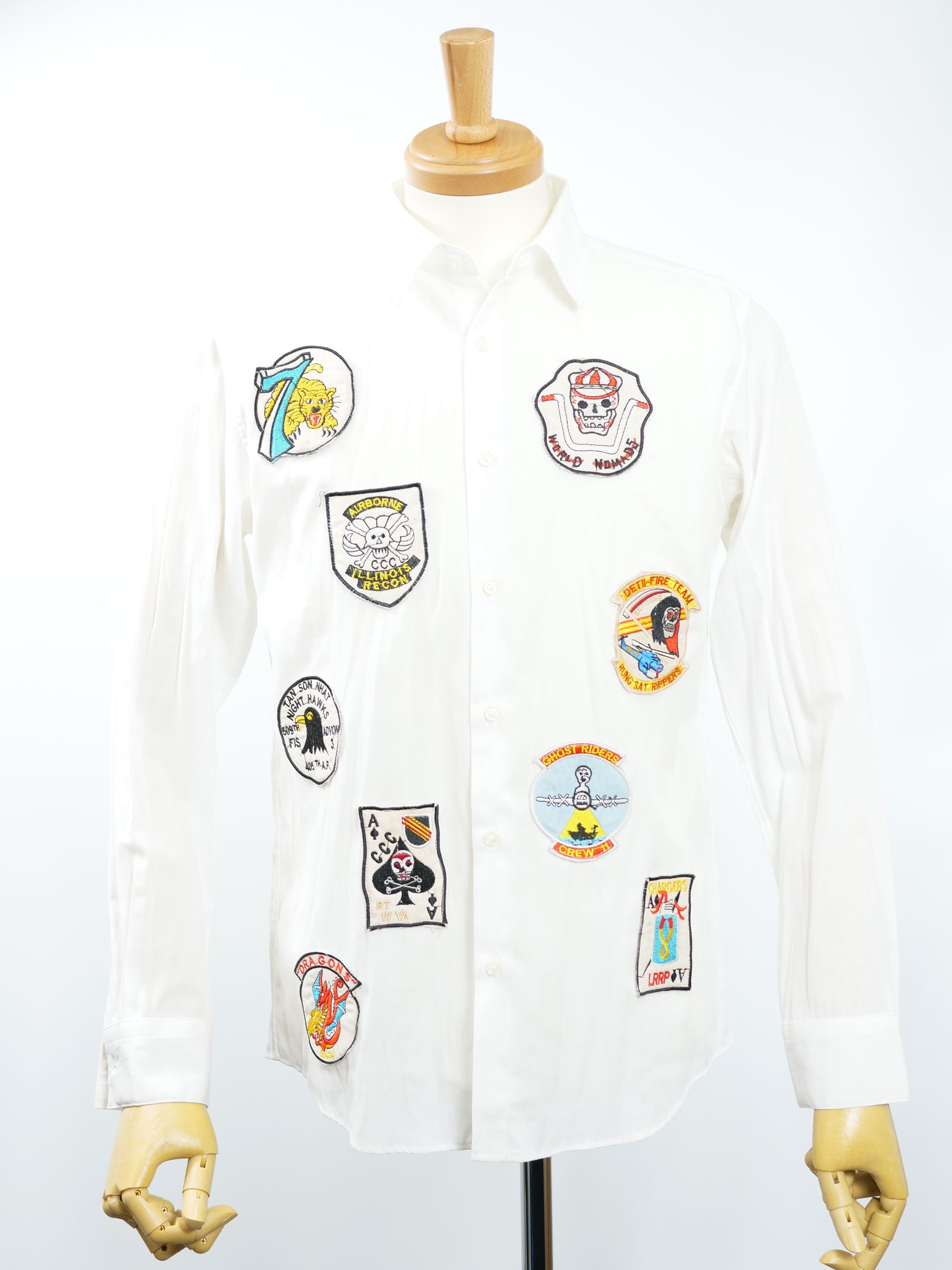 ONE-739 SHIRT /  ビンテージワッペン/ 麻混シャツ / ハンドメイドブランド/ 日本製