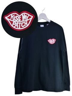 「リメイクTシャツ」 ロンTリメイク / KISS MY PATCHワッペン / BLACK / ユニセックス / usaコットン tシャツ